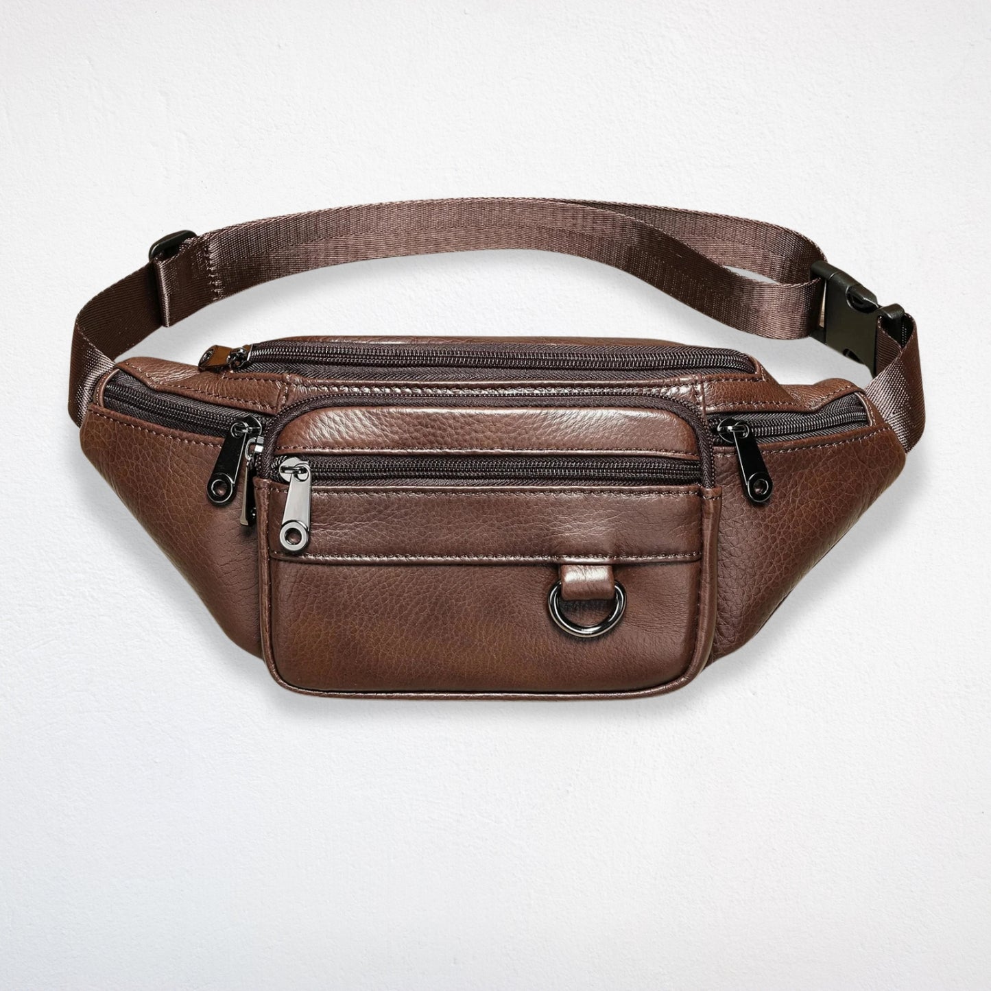 Sac De Taille Cuir café rouge