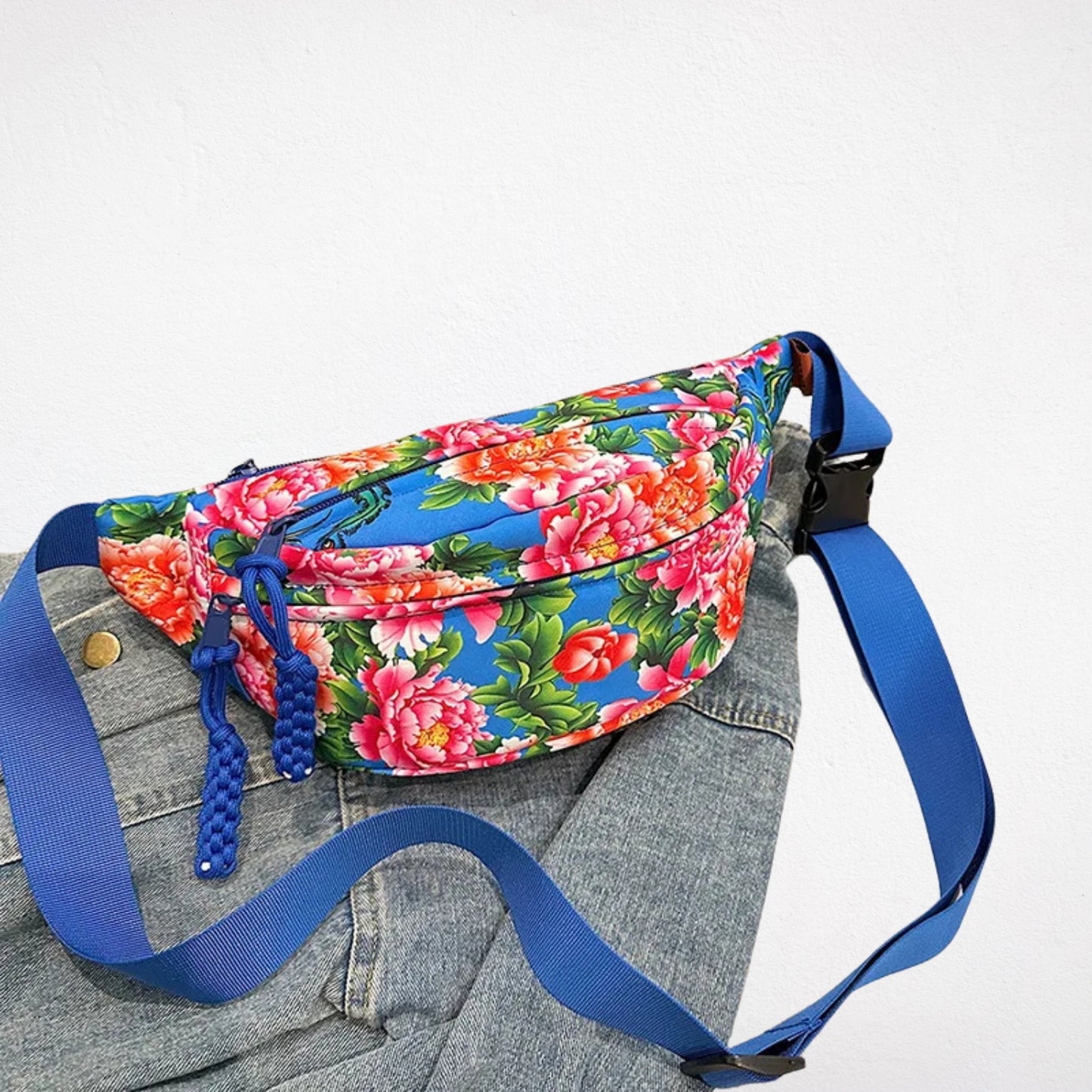 Sac Banane Fleuri bleu