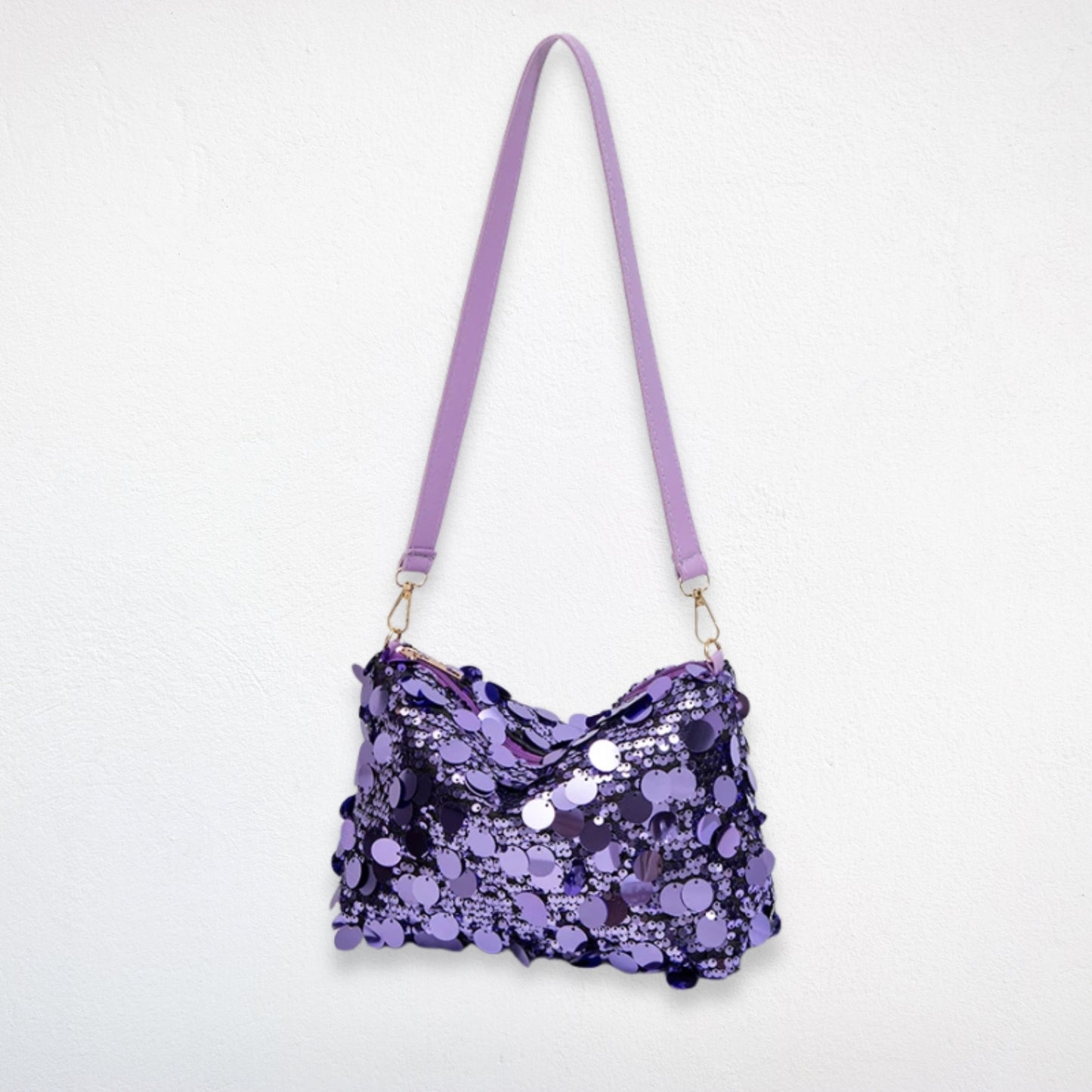 sac bandoulière paillettes violet