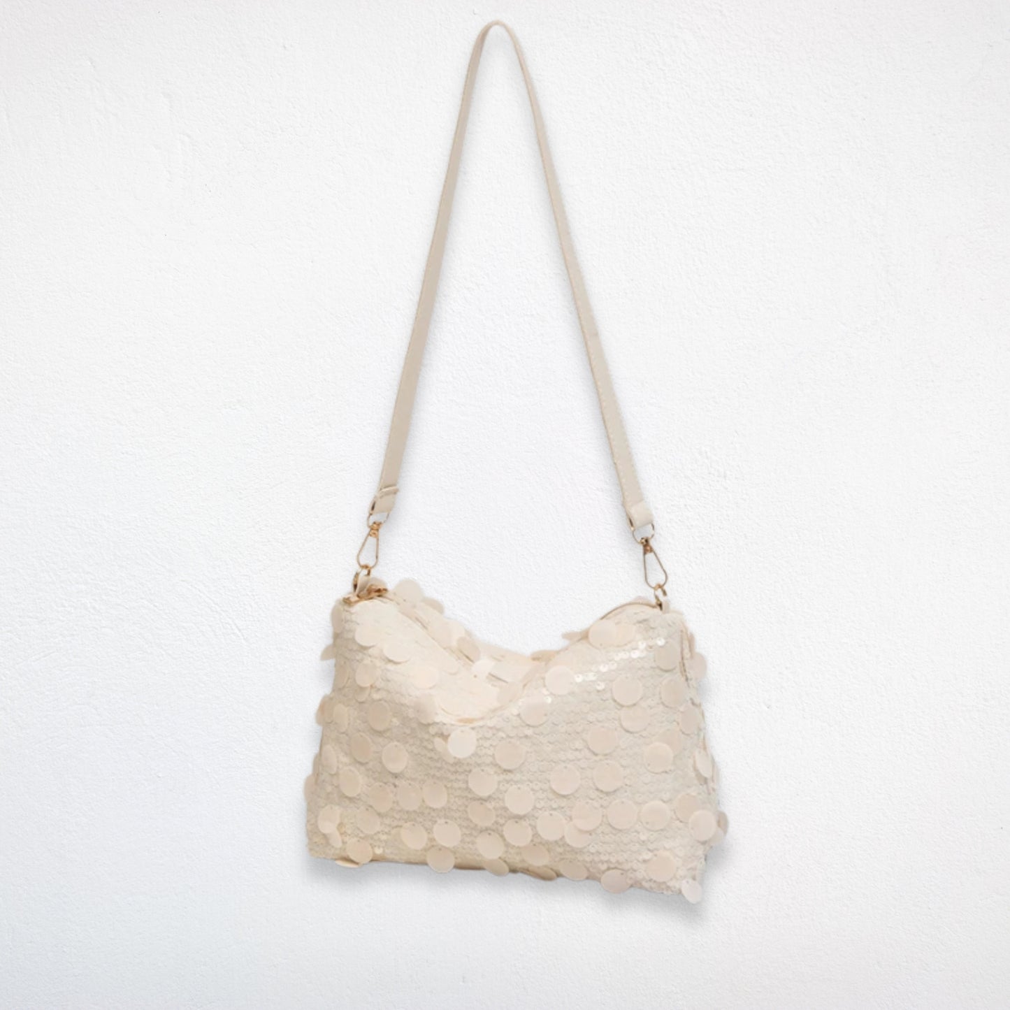 sac bandoulière paillettes blanc