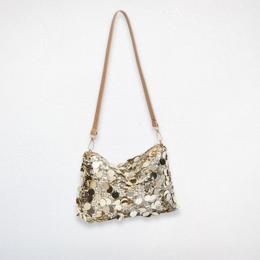 sac bandoulière paillettes dorées