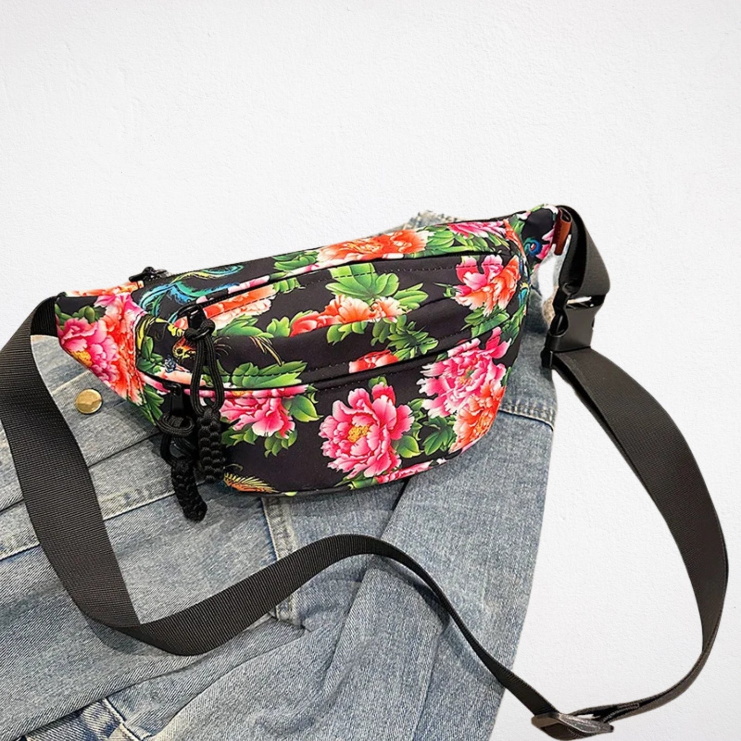 Sac Banane Fleuri noir