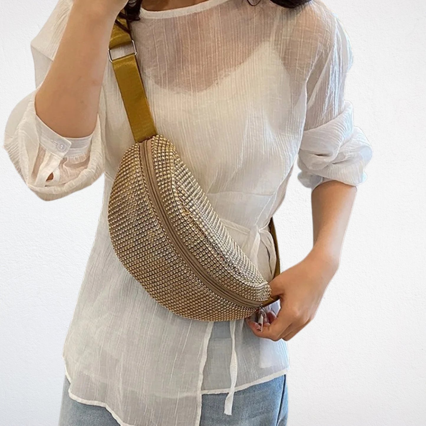 sac banane doré pas cher porté