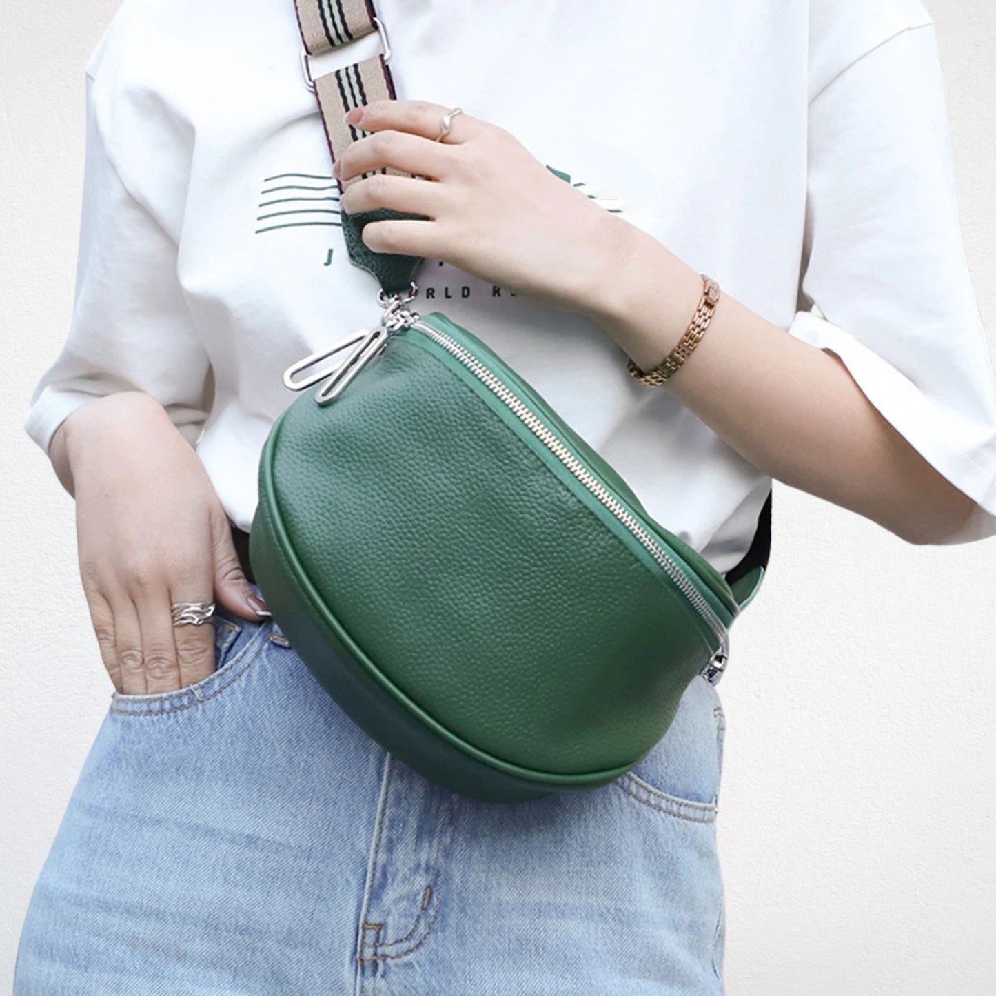 Sac à Main Epaule vert porté