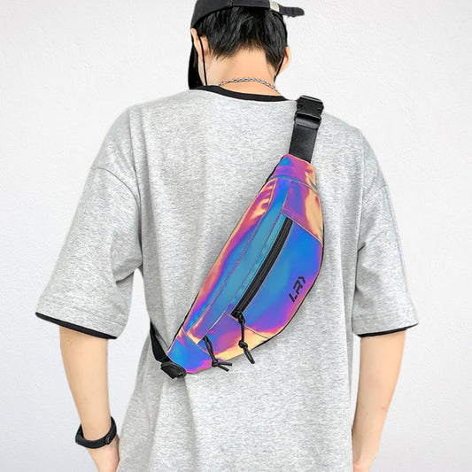 Sac Banane Réfléchissant multicouleur porté