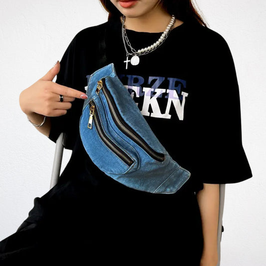 Sac Banane Jean porté bleu clair