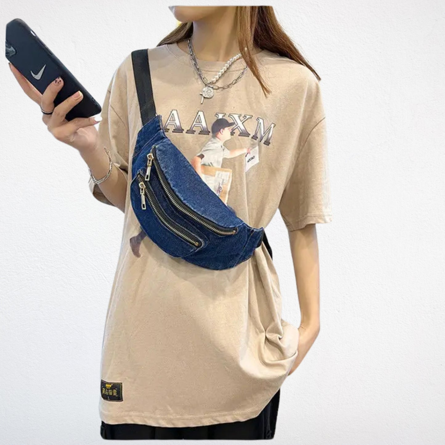 Sac Banane Jean porté bleu foncé