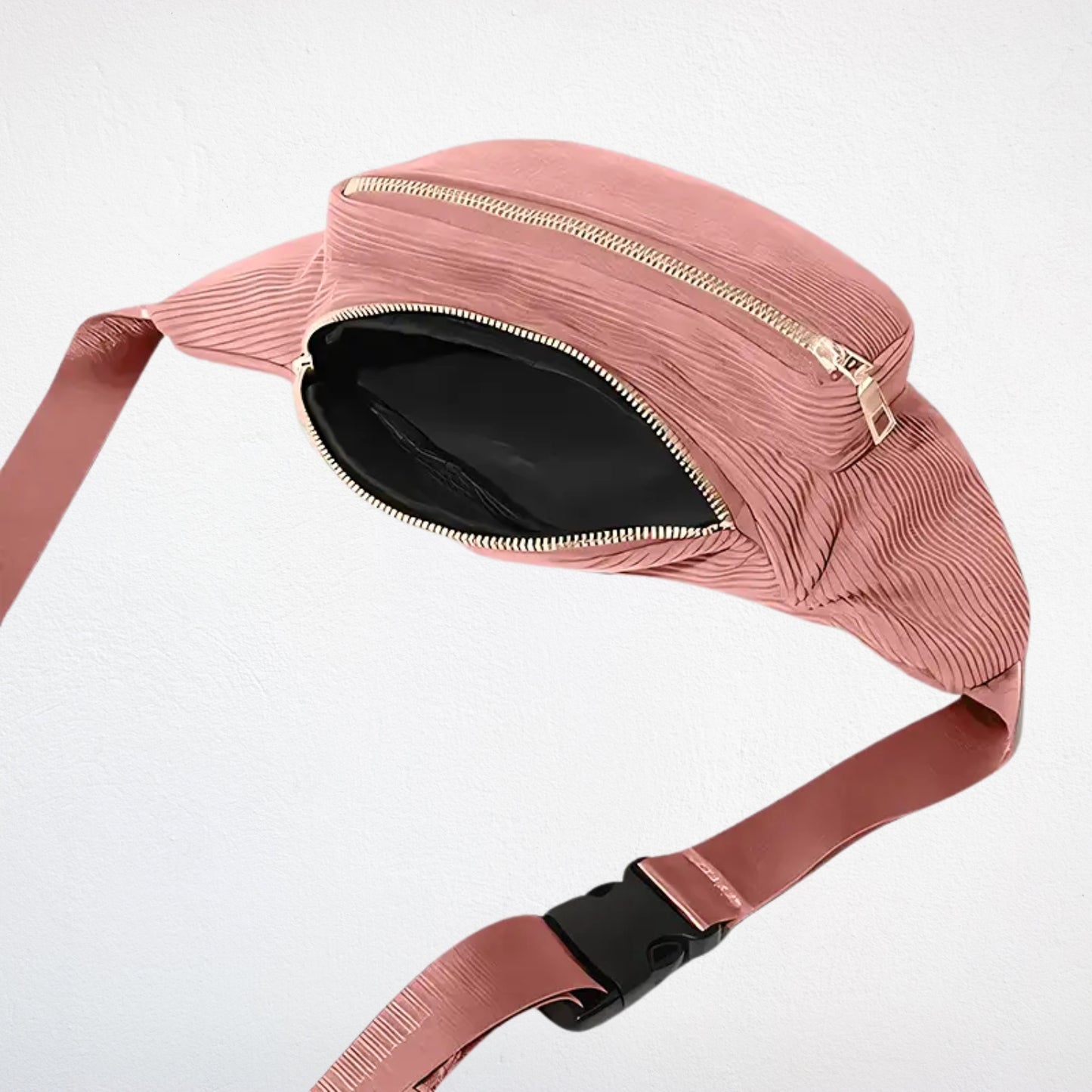 Sac Banane Velours Rose ouvert