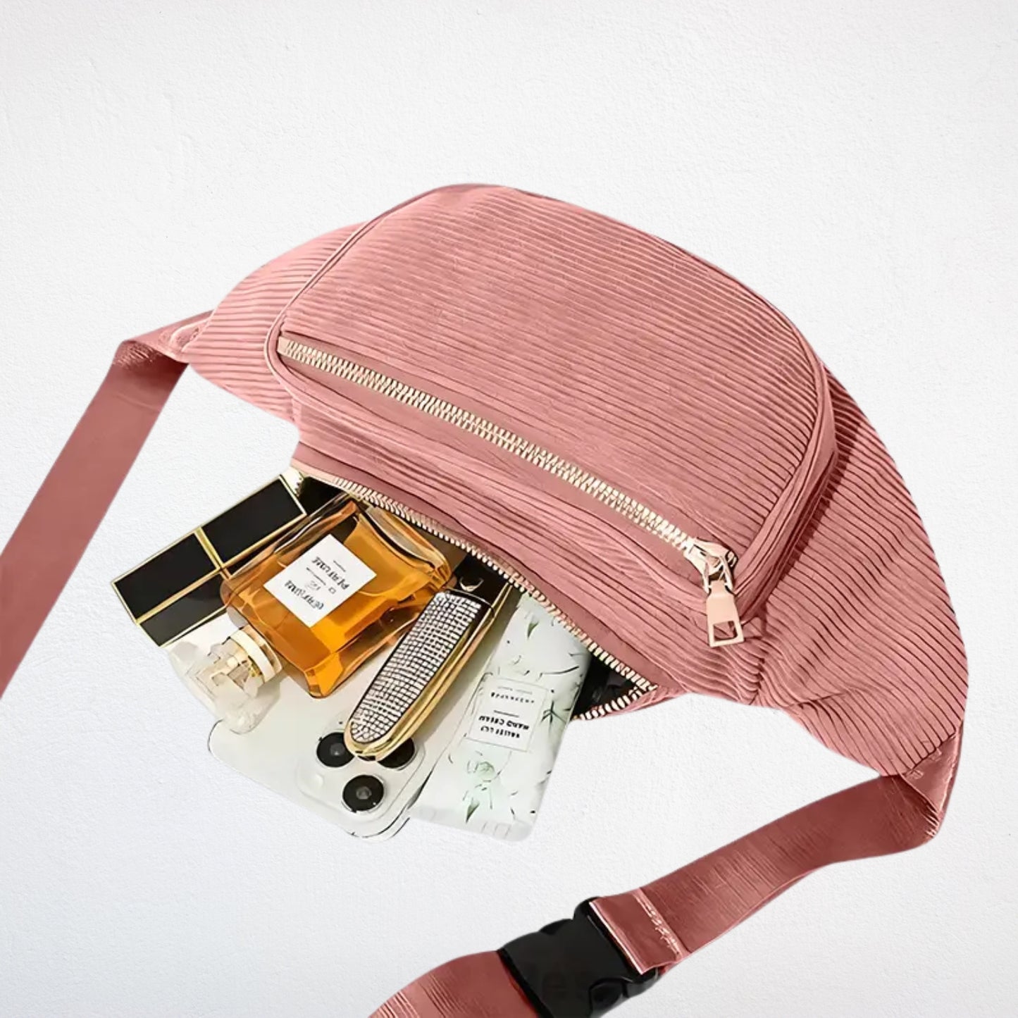 Sac Banane Velours Rose ouvert pleins