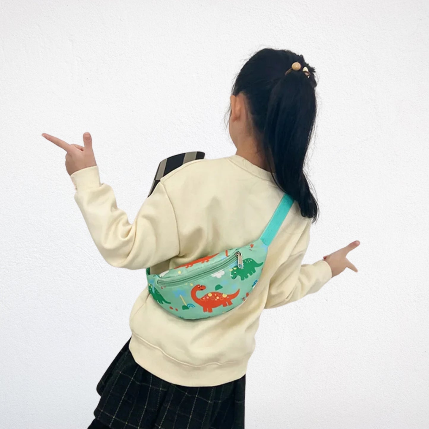 Sac à Dos Enfant Dinosaure vert porté
