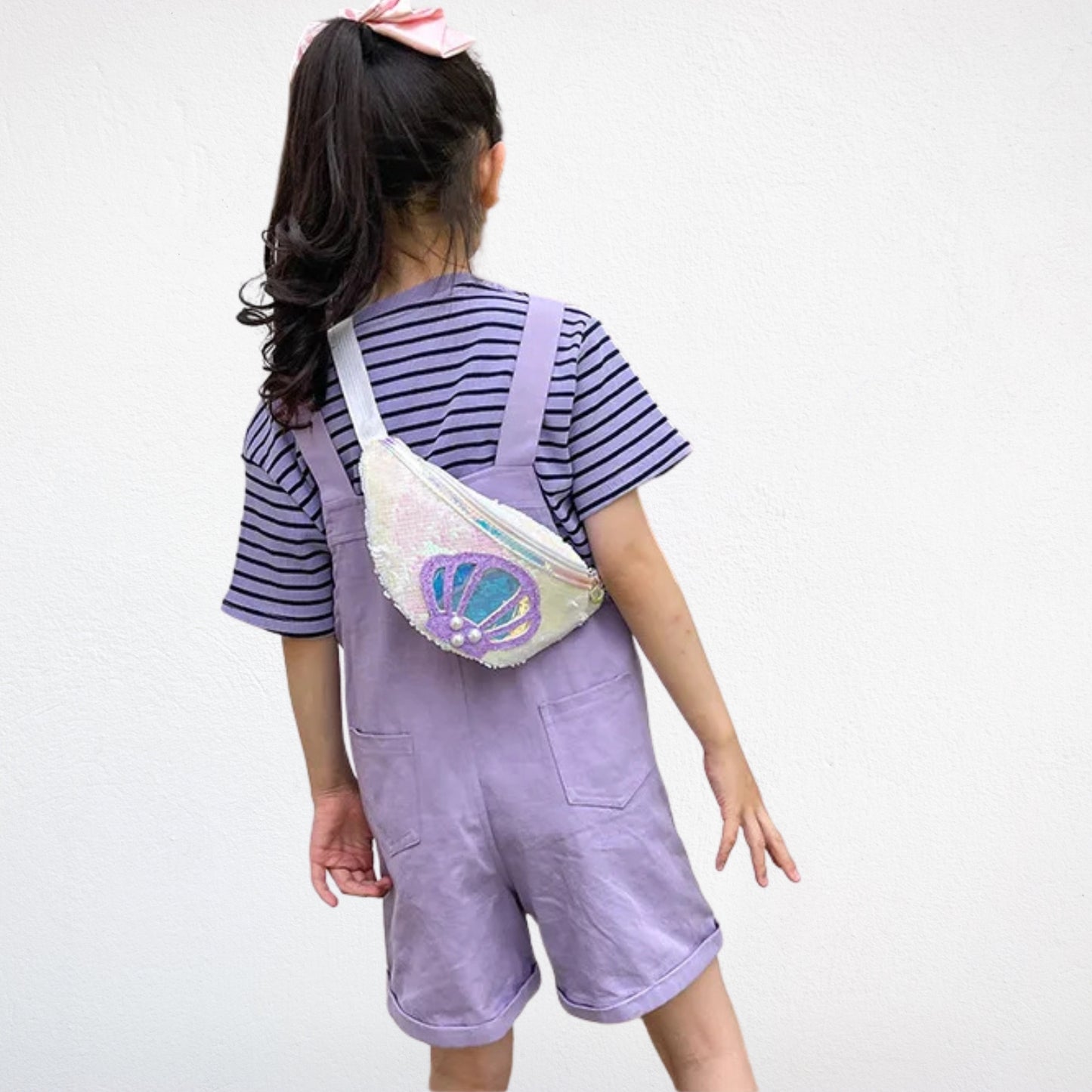 Sac Banane Enfant Paillettes blanc porté