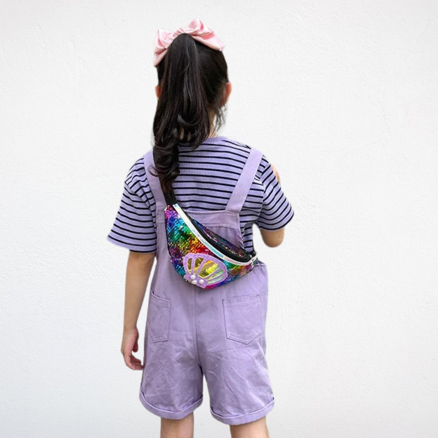Sac Banane Enfant Paillettes violet porté