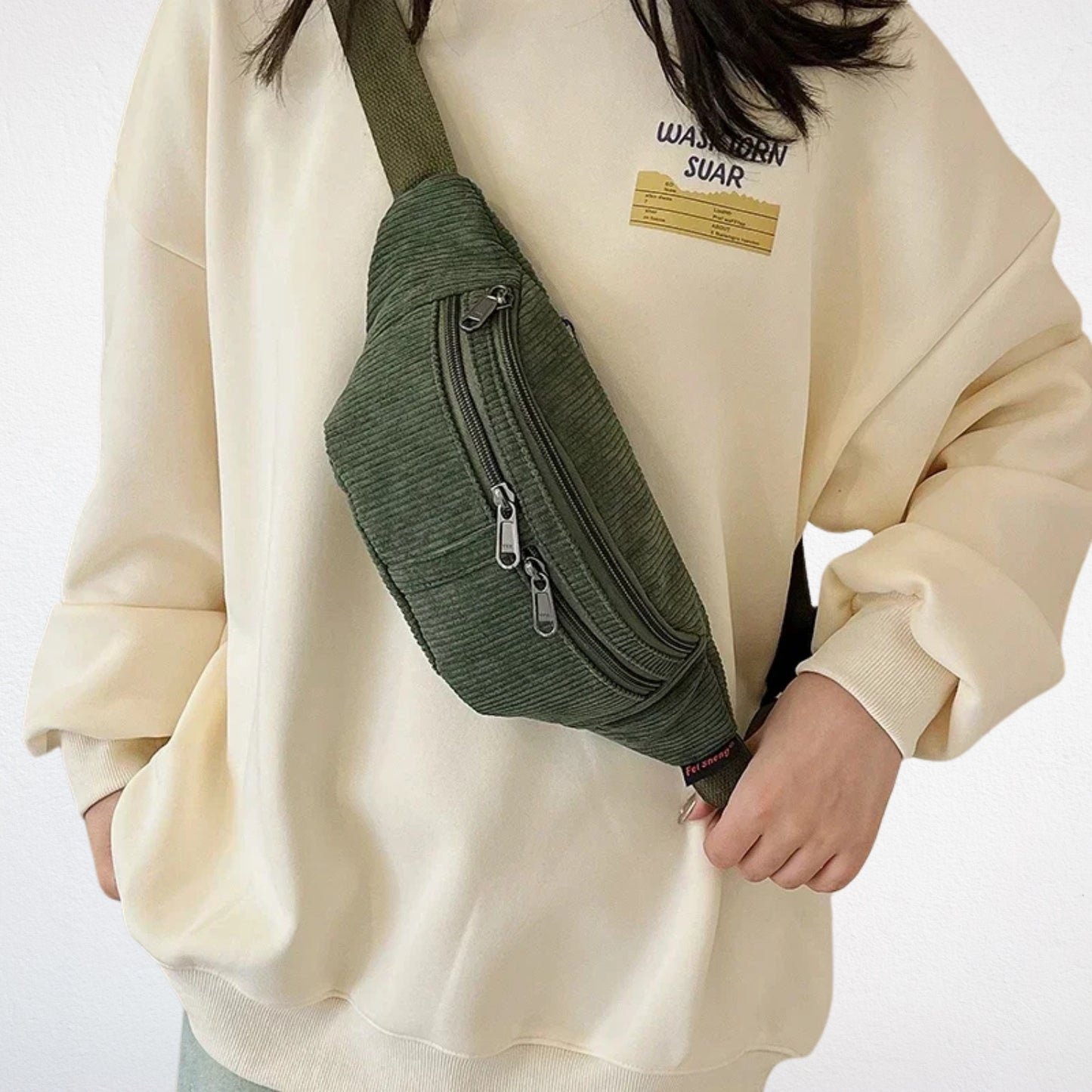 Sac Corduroy vert porté