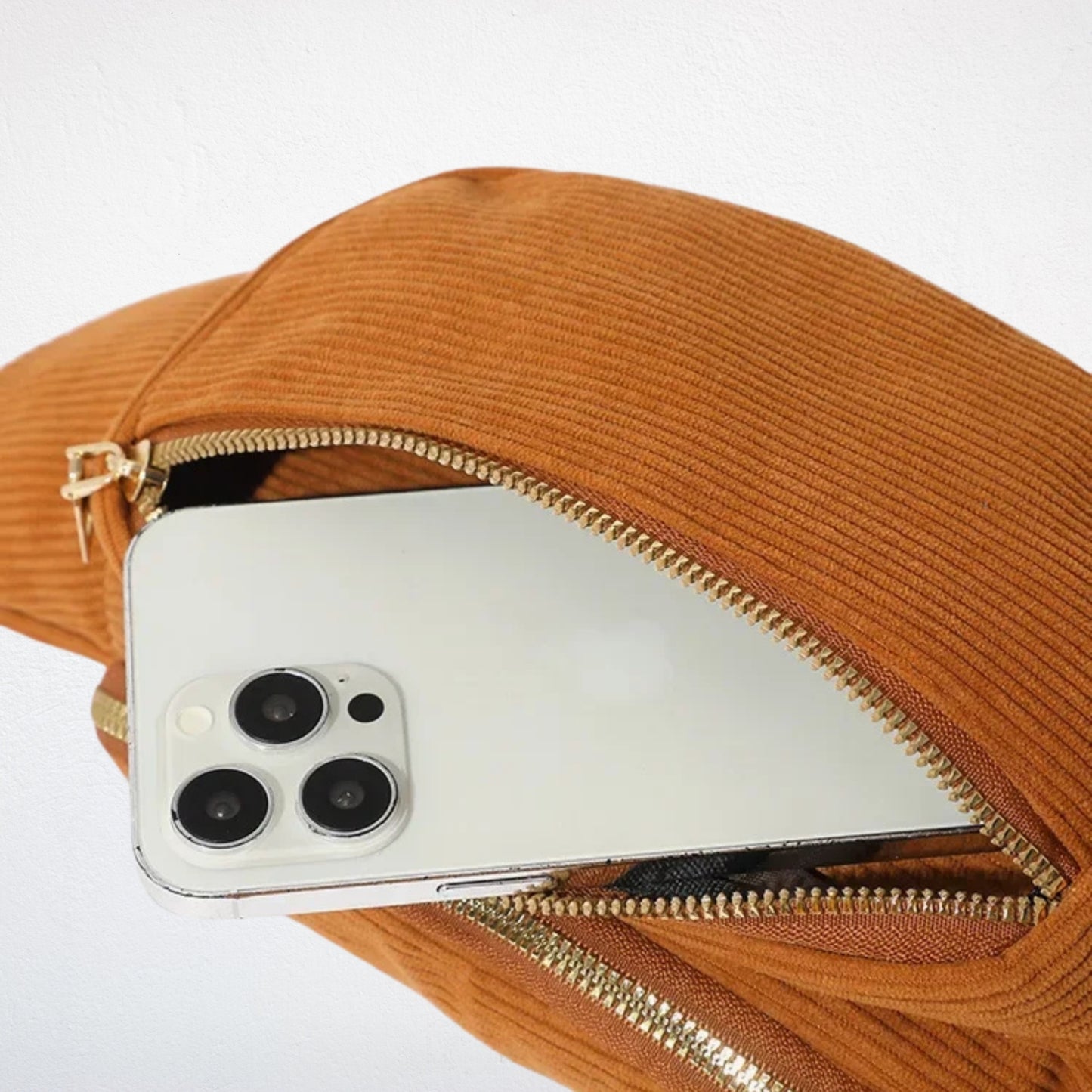 Sac Banane Femme En Velours marron poche avant