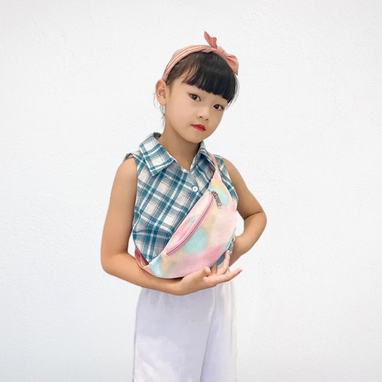 Sac Bandoulière Enfant Cuir rose porté