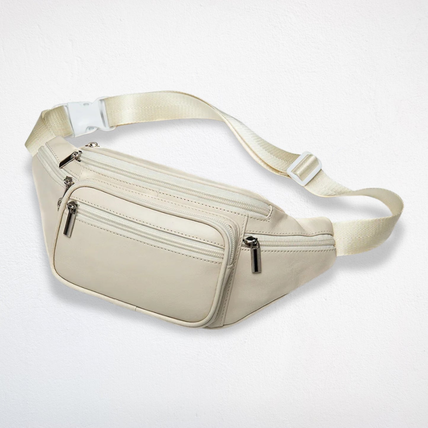 Sac De Taille Cuir blanc trois quart