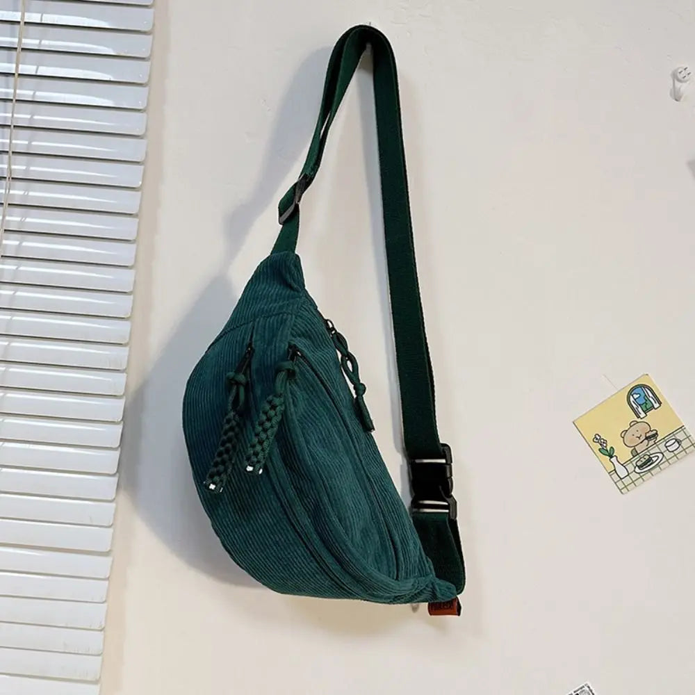 Sac Banane Velours Côtelé Vert attaché