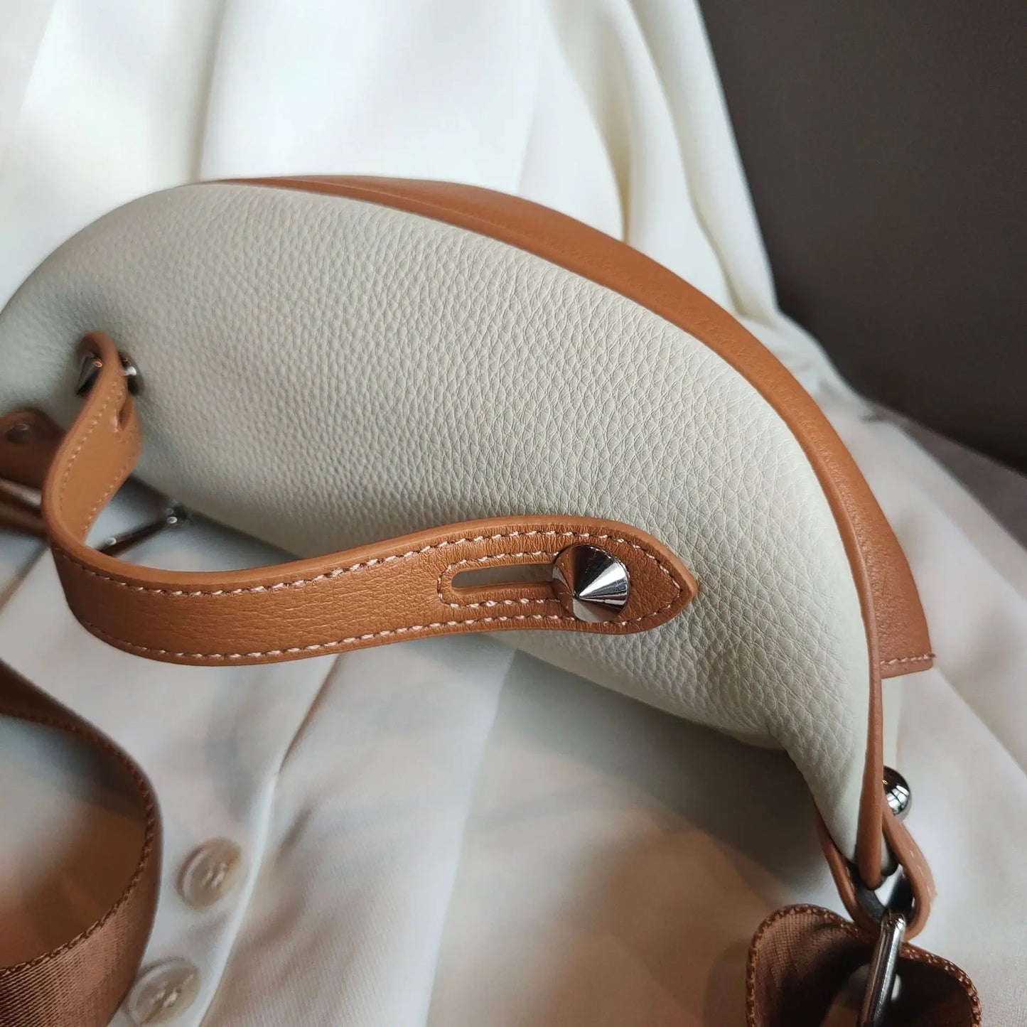 Sac En Cuir Bandouliere Femme blanc poignée