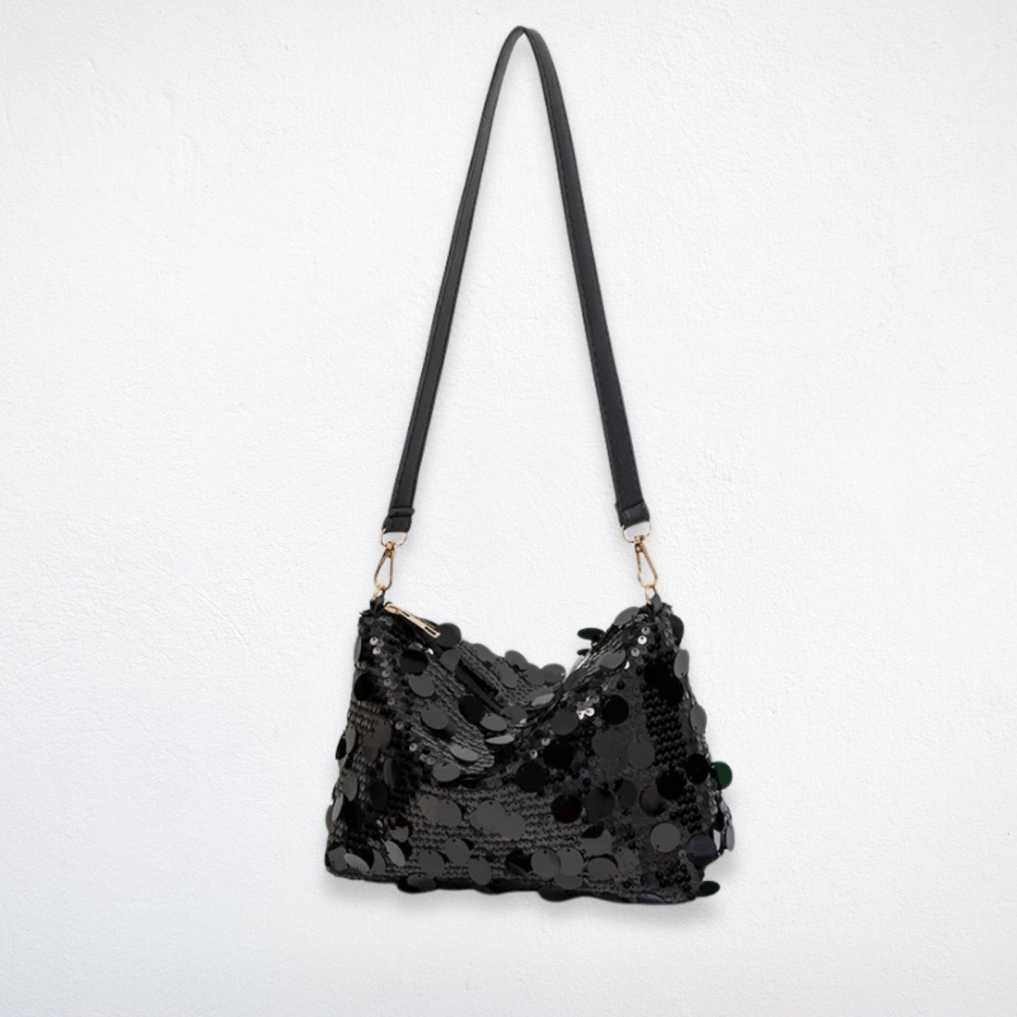 sac bandoulière paillettes noir