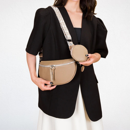 Sac Banane Femme Cuir Chic kaki porté