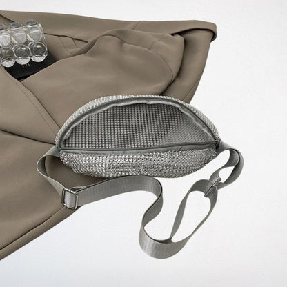sac banane strass argent ouvert