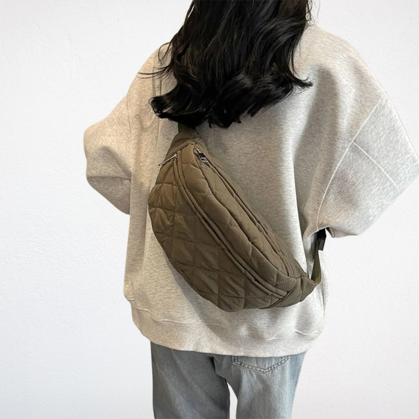 Sac Banane Coton vert porté