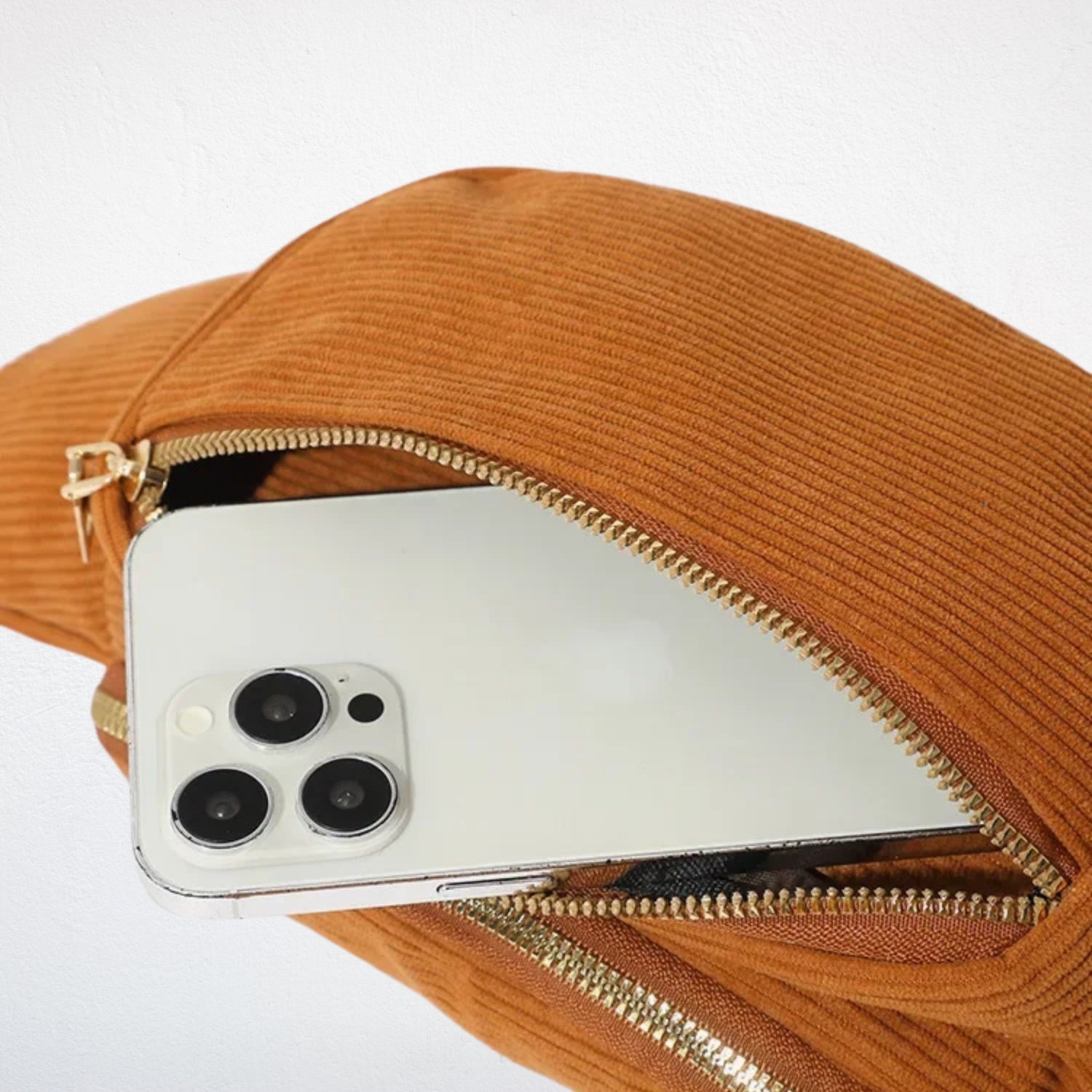 Sac Banane Femme En Velours marron poche avant