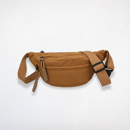Sac Banane en Velours Cotelé  marron sable face