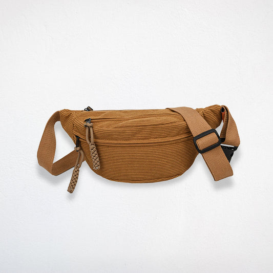 Sac Banane en Velours Cotelé  marron sable face