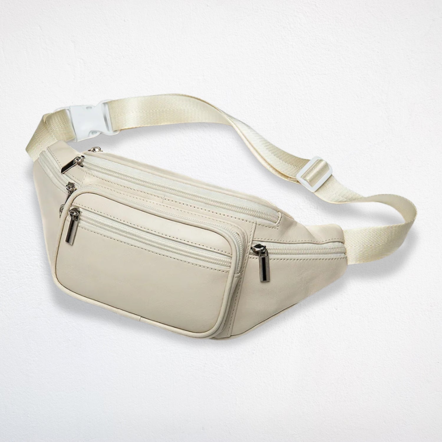 Sac De Taille Cuir blanc trois quart